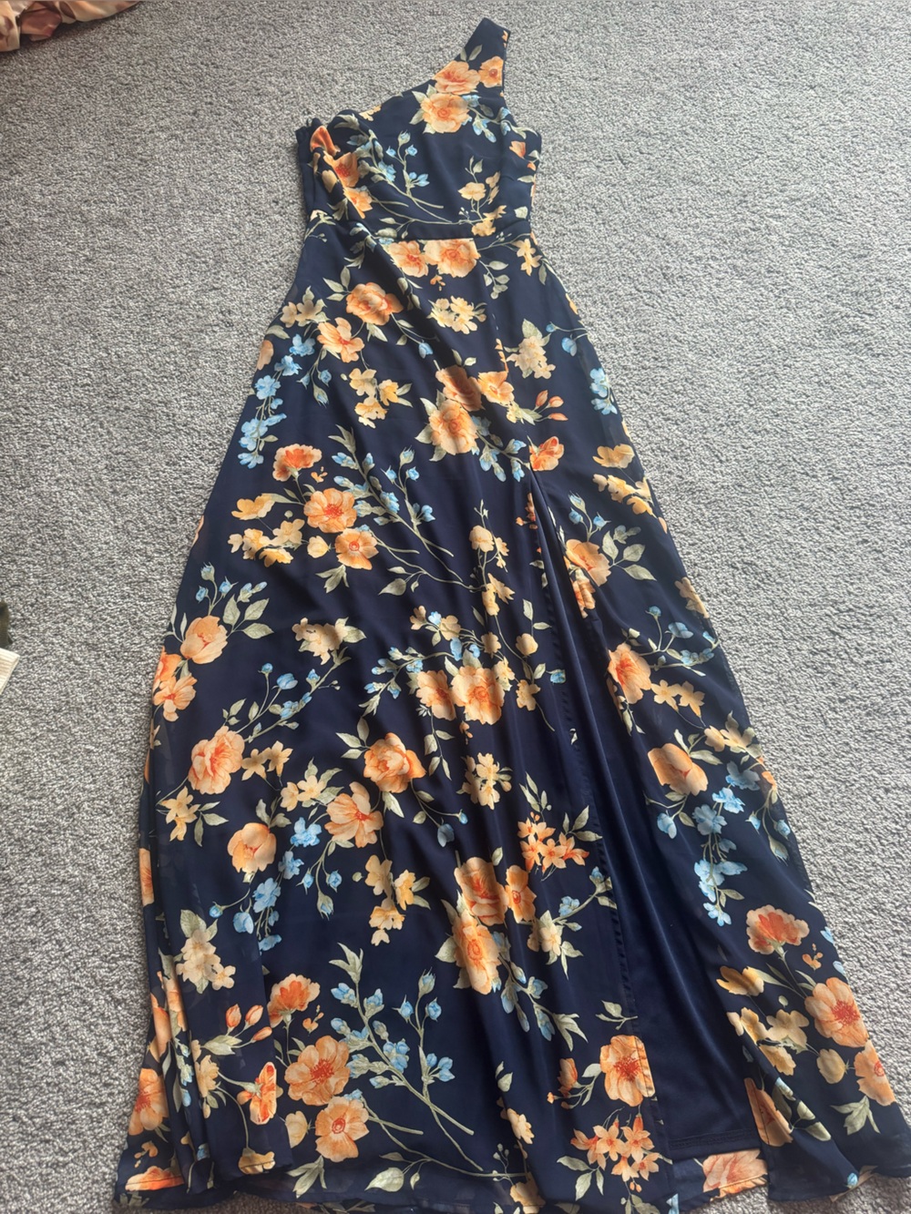 Lulu's Navy Floral One-Shoulder Maxi Dress - Picture 3 of 4